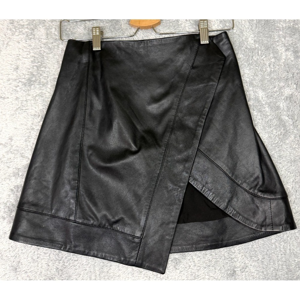 CAMILA COELHO Madeline Leather Mini Skirt XS Black Belted Revolve READ